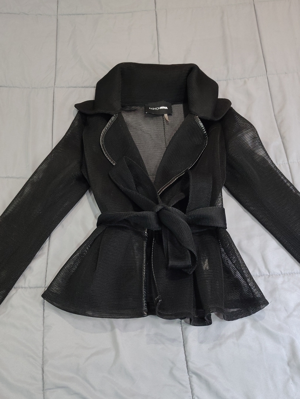 Fashion Nova Black Mesh Belted Peplum Jacket